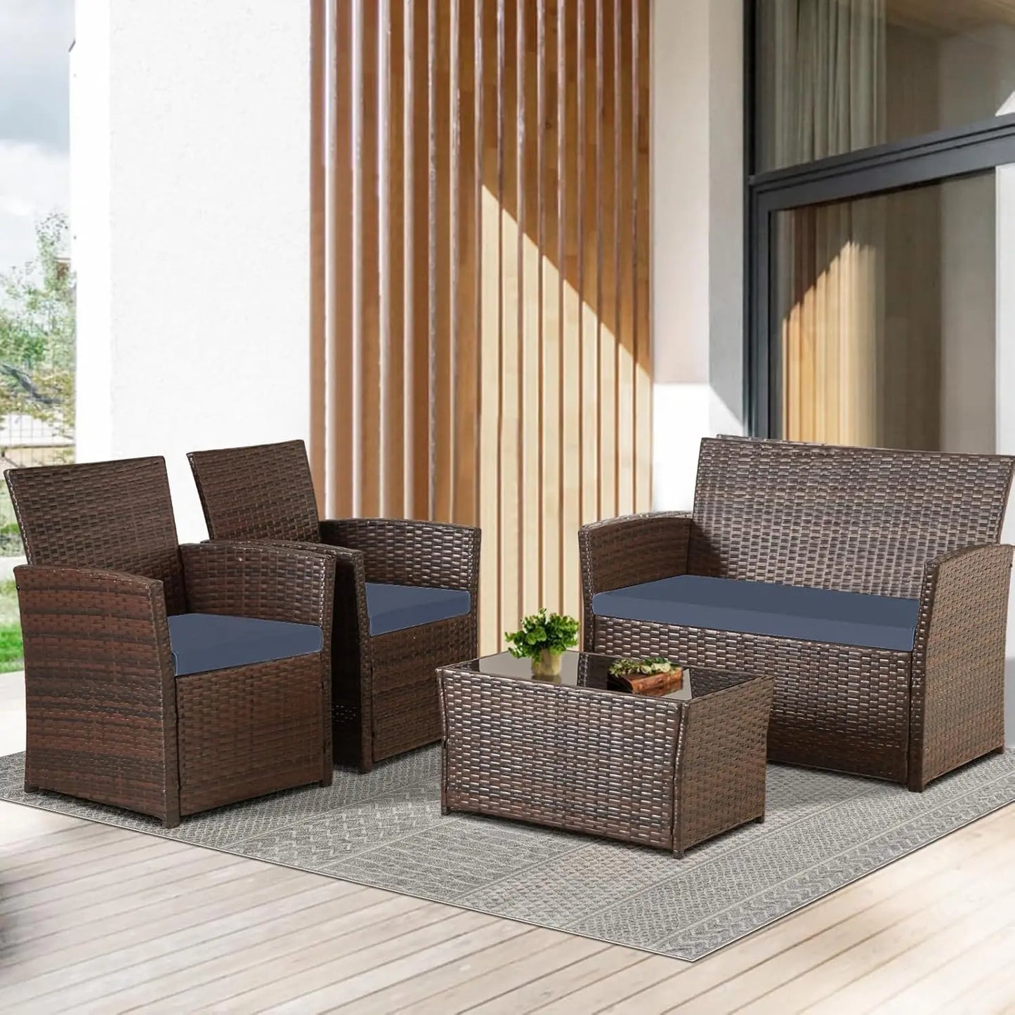 Outdoor Patio Furniture Set With Rattan Table And Chairs