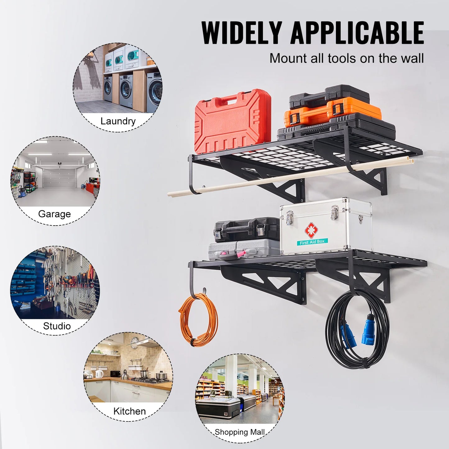 Garage Wall Mounted 2 Tier Rack Heavy Duty Tool Organizer