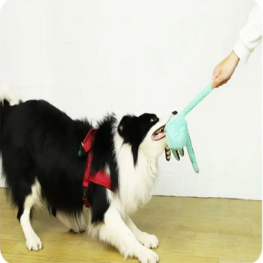 Denim Dog Plush Octopus Toy With Interactive Sound