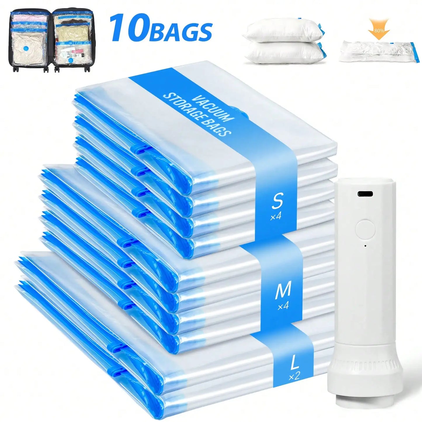 Vacuum Storage Bags With Electric Pump USB Rechargeable 1500mAh