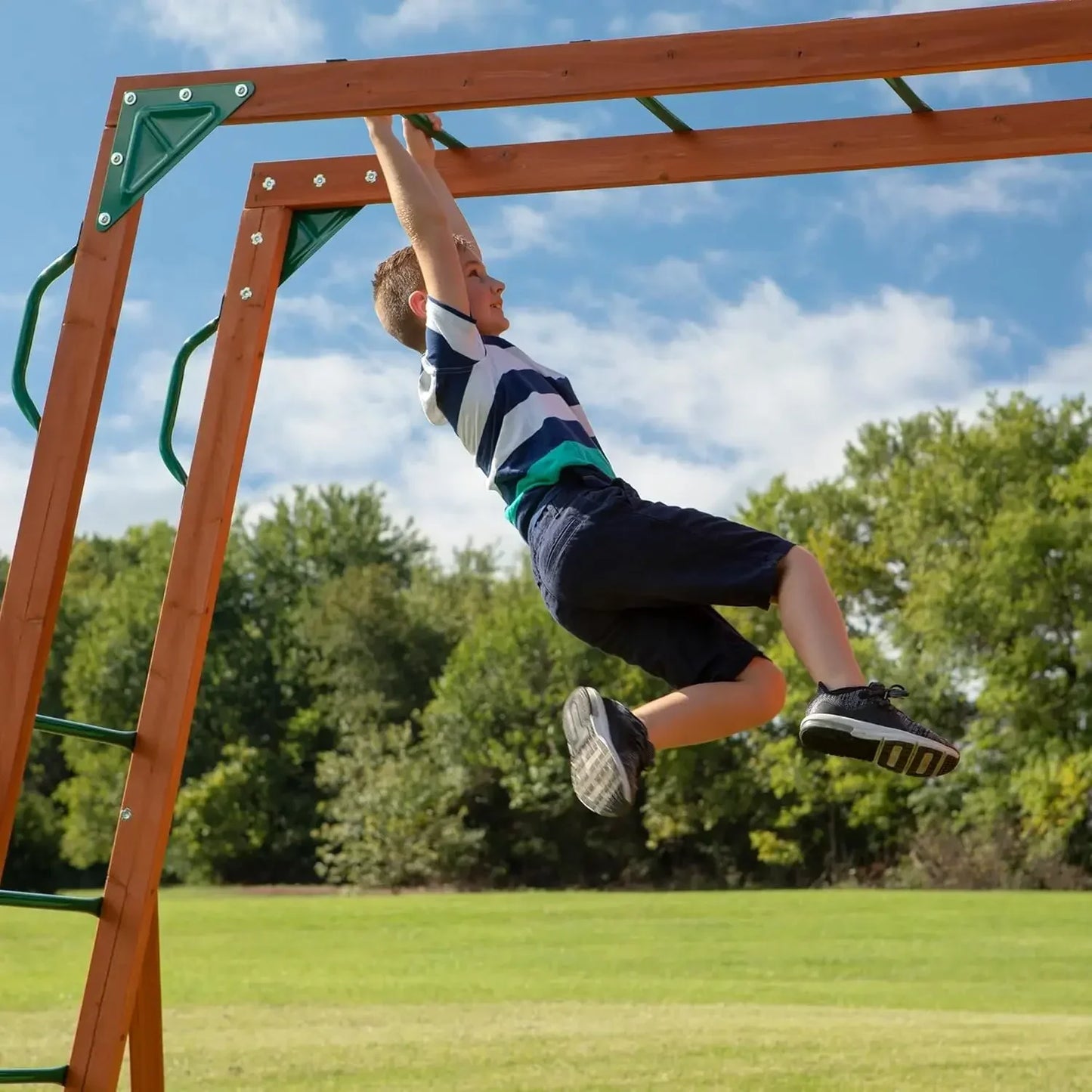 Cedar Wood Swing Set With Wave Slide And Raised Clubhouse