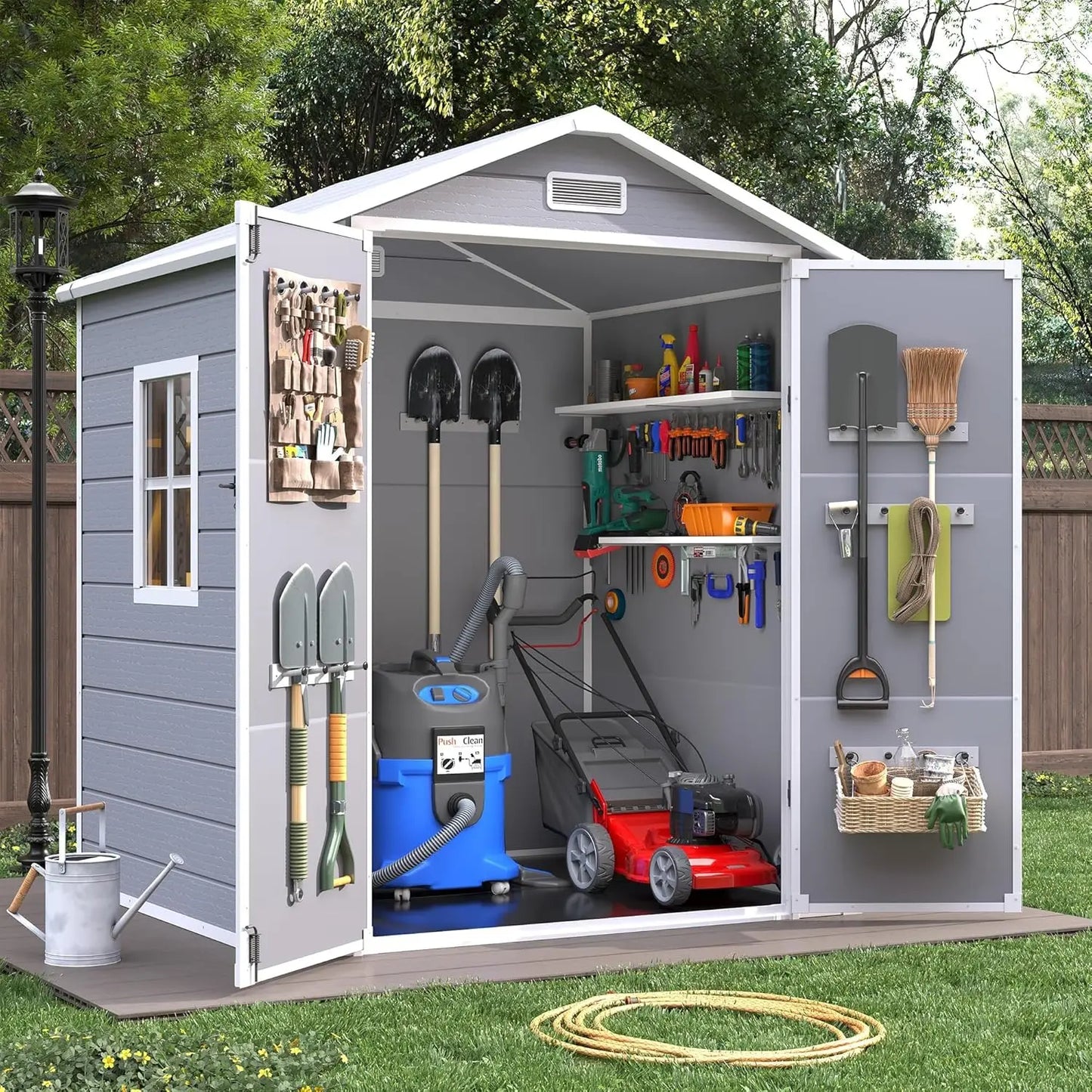 Resin Storage Shed With Flooring For Outdoor Tools