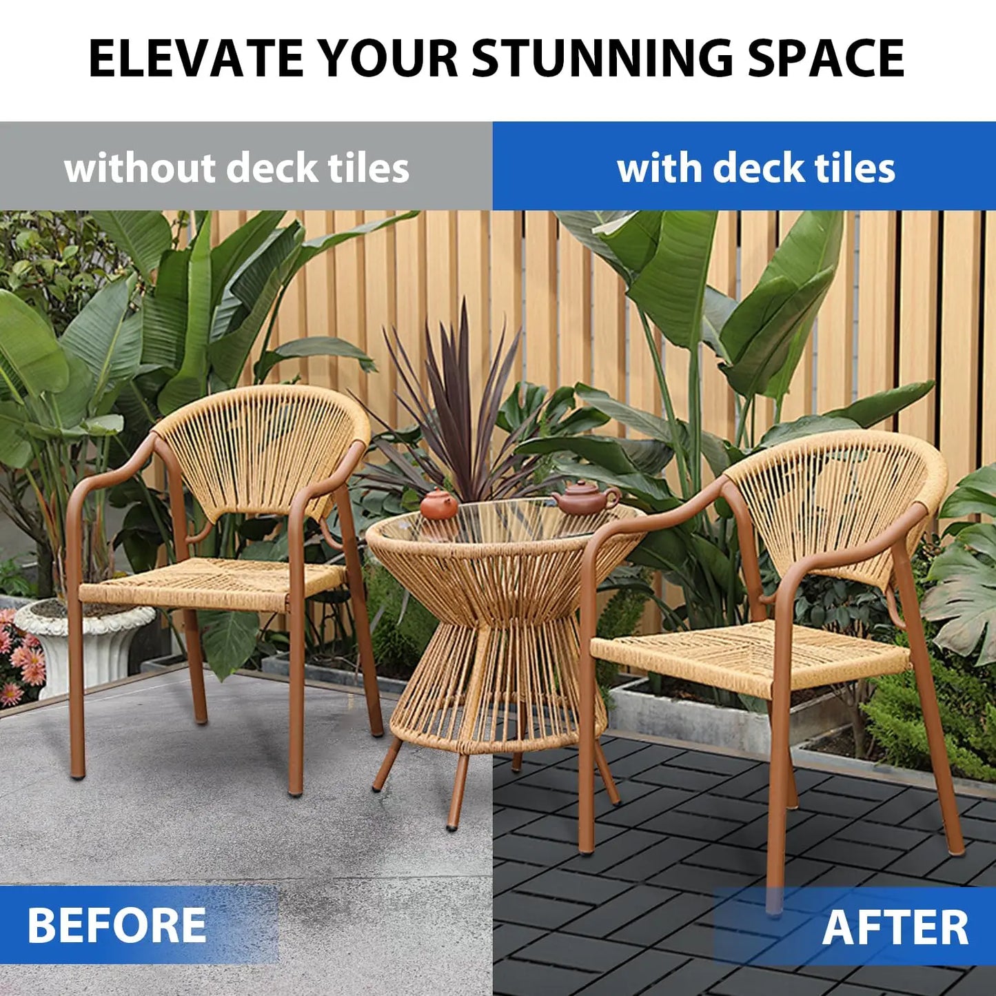 Interlocking Plastic Floor Tiles 44 Pack For Garden Walkway Patio