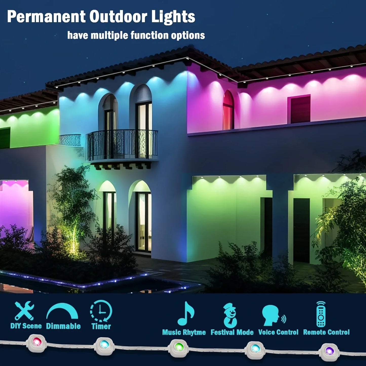 MIMIRGB Eaves Lights Outdoor LED String With Bluetooth Control