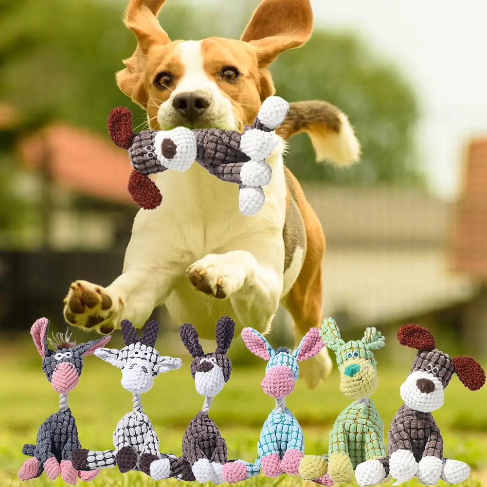 Plush Squeaky Puppy Chew Toys Interactive Teething Donkey Design