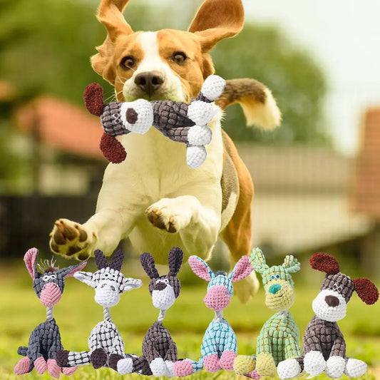 Plush Squeaky Puppy Chew Toys Interactive Teething Donkey Design