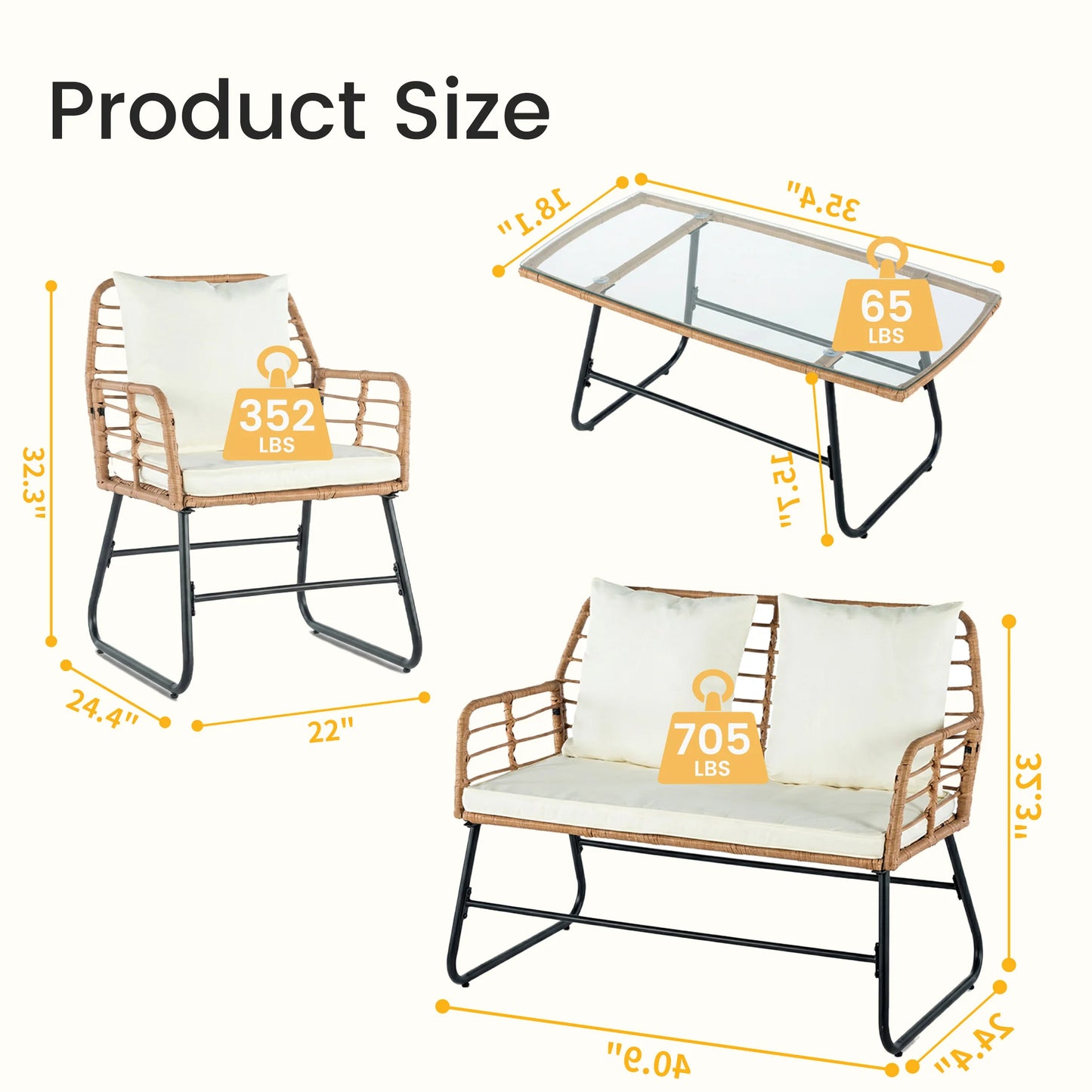 Outdoor Wicker Patio Furniture Set With Glass Table Cushions