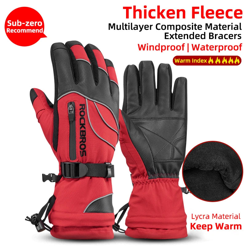 ROCKBROS Winter Waterproof Thermal Fleece Gloves For Ski Snowboarding