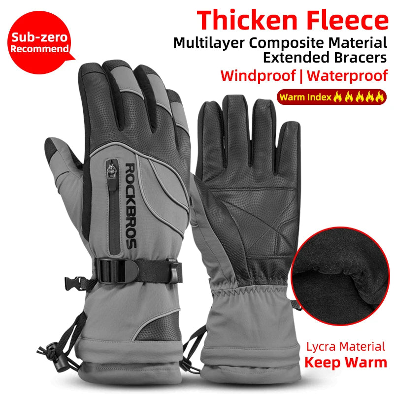 ROCKBROS Winter Waterproof Thermal Fleece Gloves For Ski Snowboarding