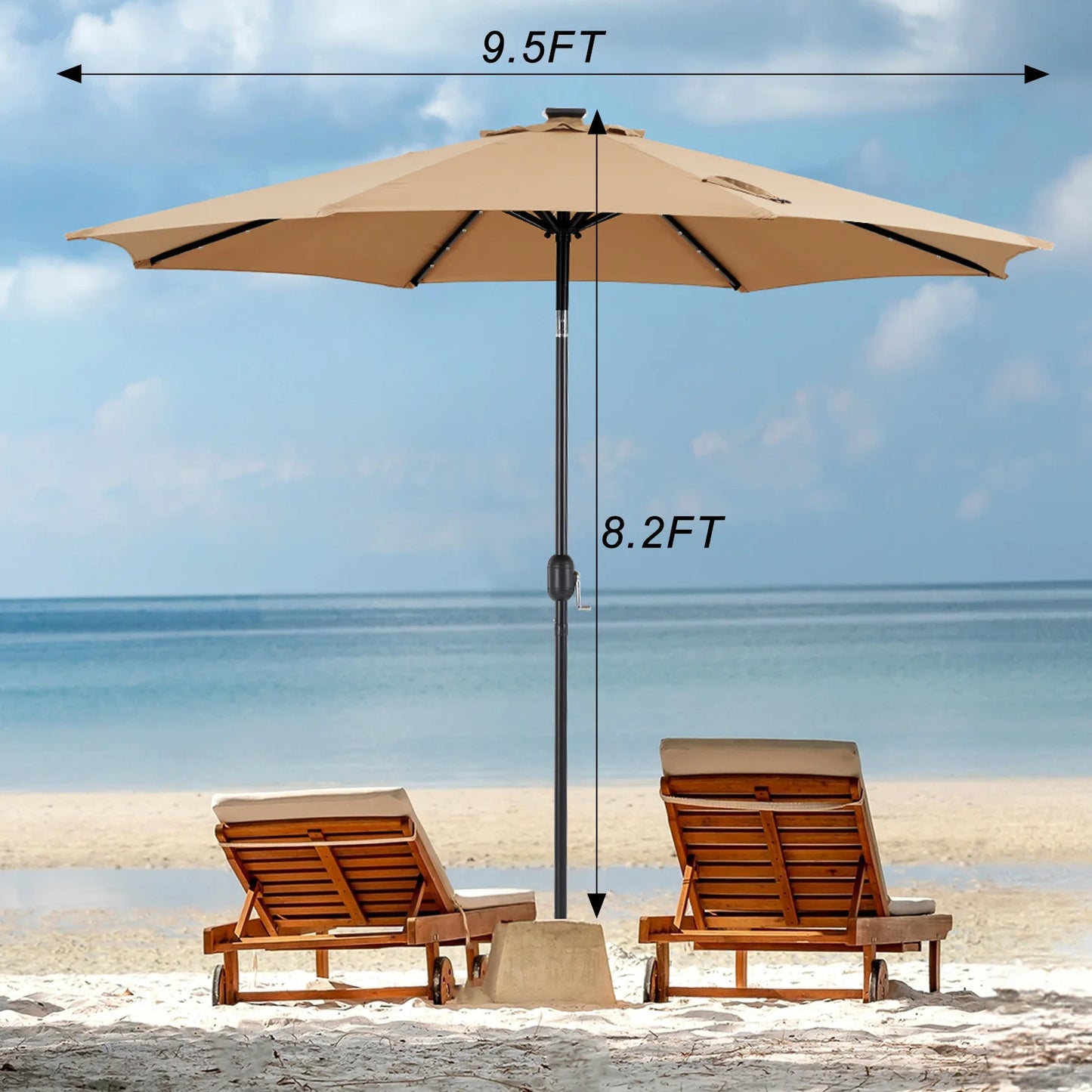 JHK Solar Patio Umbrella With 32 LED Lights Tilt UVResistant
