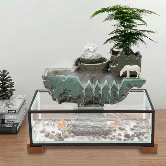 Clear Tabletop Eco Fish Tank Water Fountain Indoor Decor