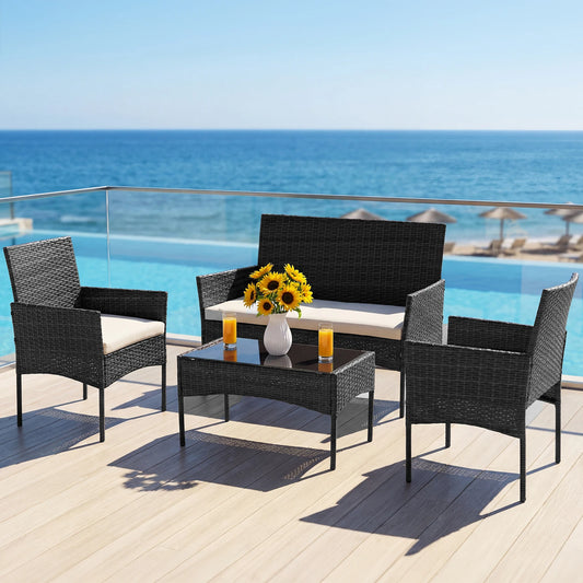 Outdoor 4-Piece Rattan Patio Furniture Set Weather Resistant
