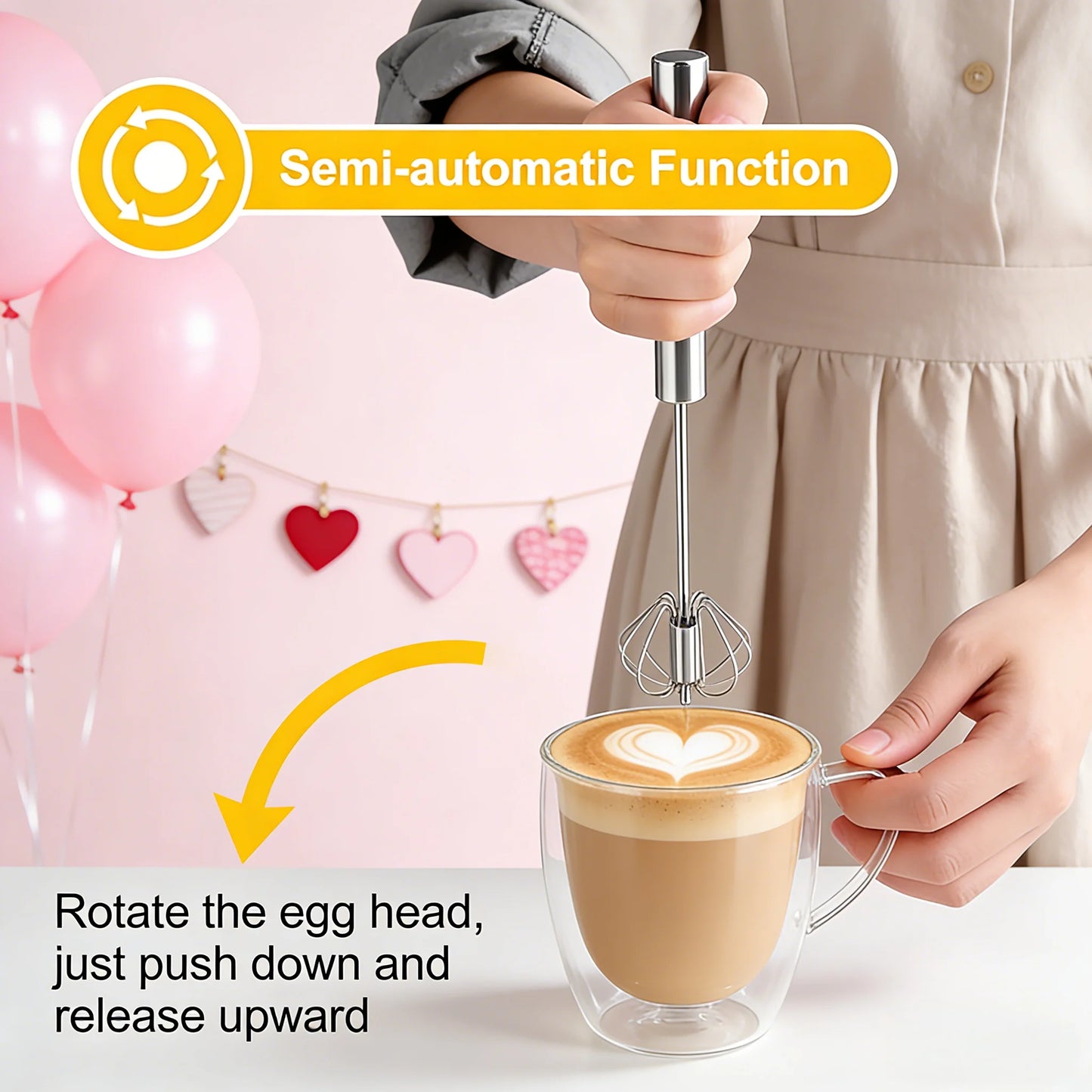 Handheld Electric Mixer OnePress Auto Whisk for Baking and Beverages