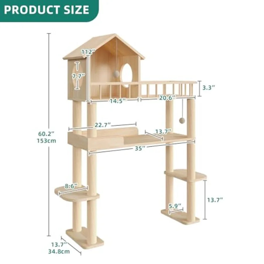 Wood Cat Tower for Self Cleaning Litter Box Multi Level