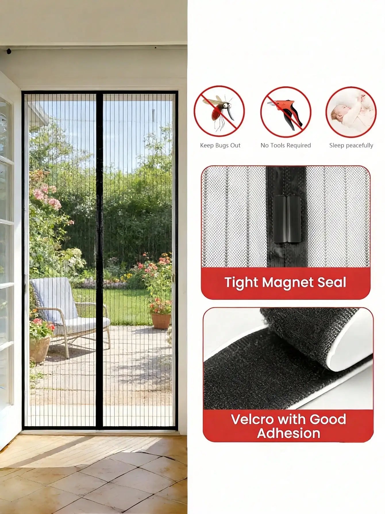 Breathable Magnetic Mosquito Screen Door With Automatic Sealing Hands Free