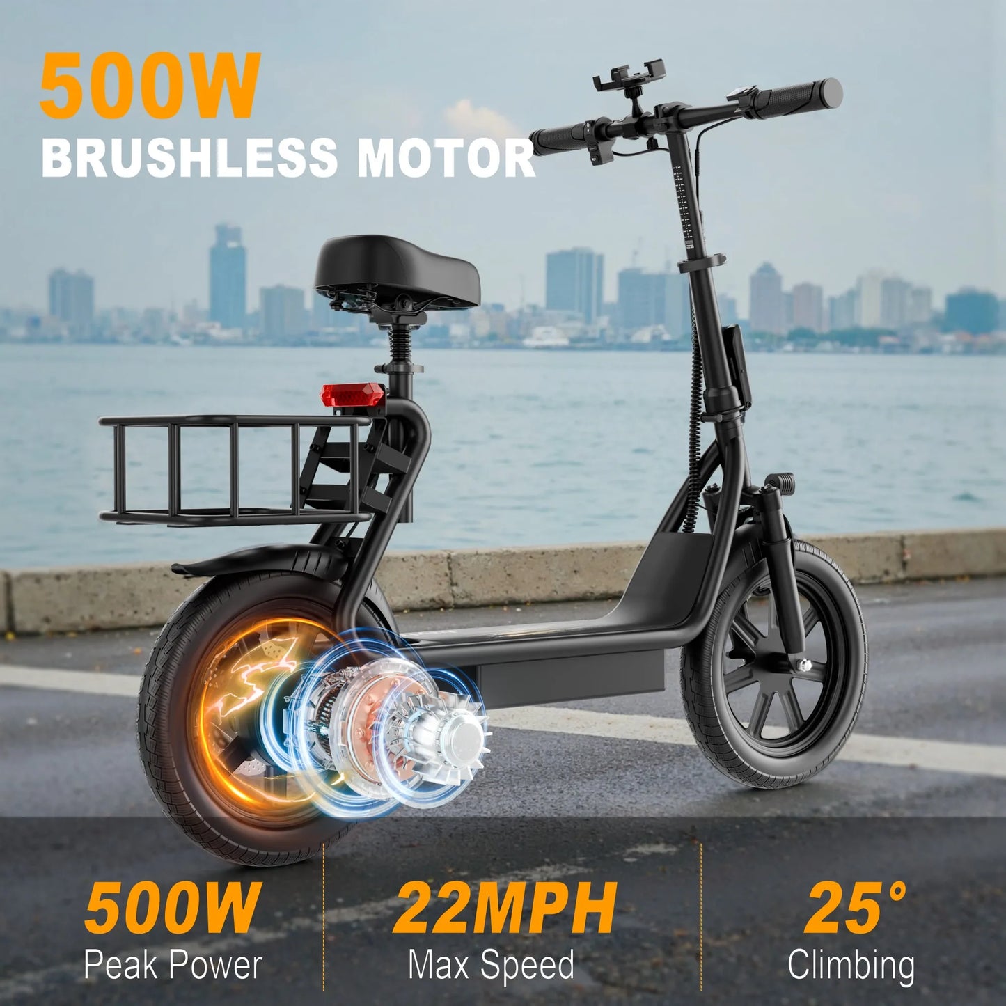 Electric Scooter With Seat For Adult 500W 48V 10.4Ah Battery