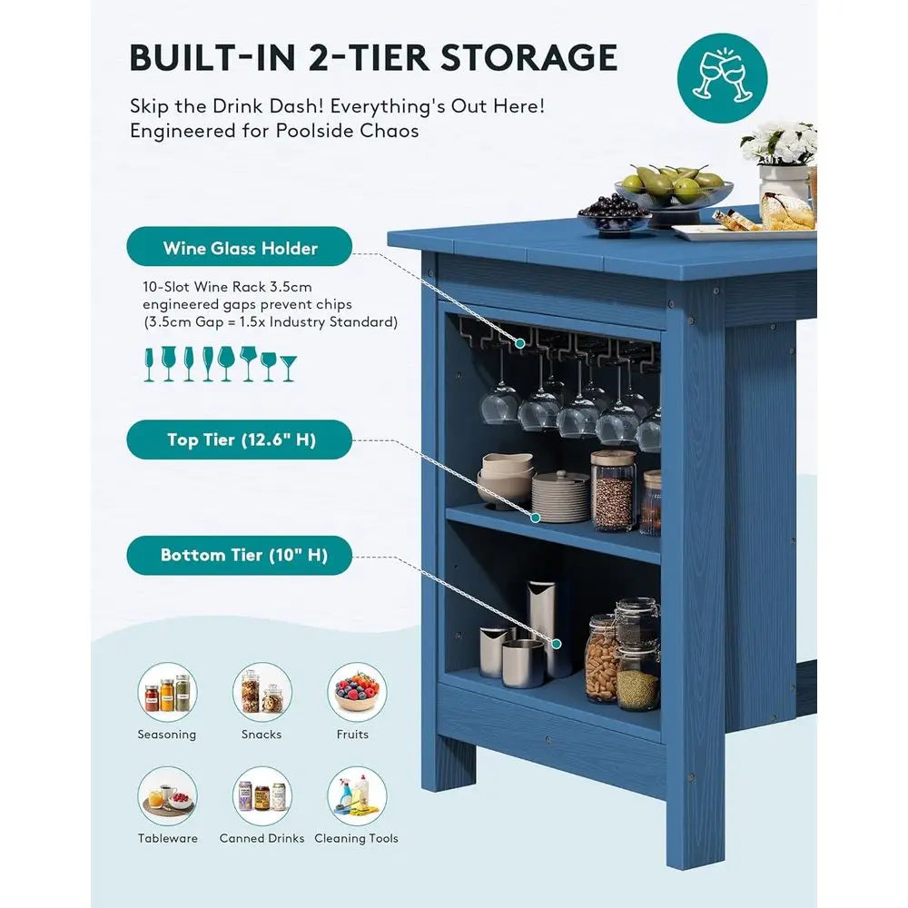 Weather-Resistant HDPE Outdoor Dining Table With Storage And Wine Rack