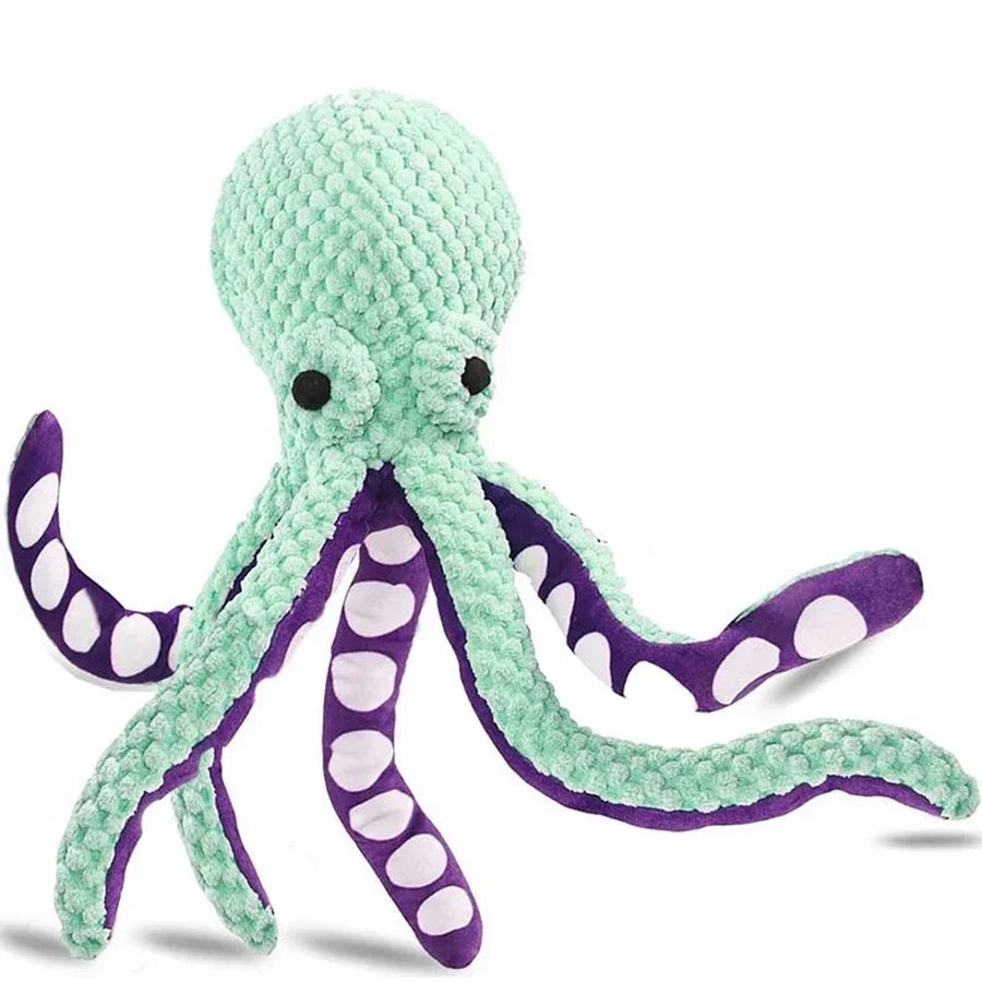 Denim Dog Plush Octopus Toy With Interactive Sound