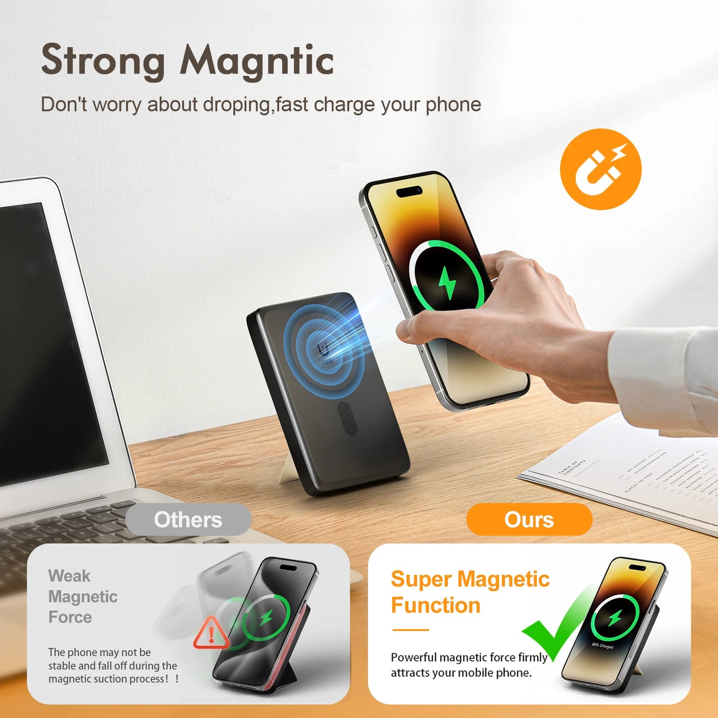 10000W Magnetic Power Bank Wireless Charger 22.5W USB C Cable