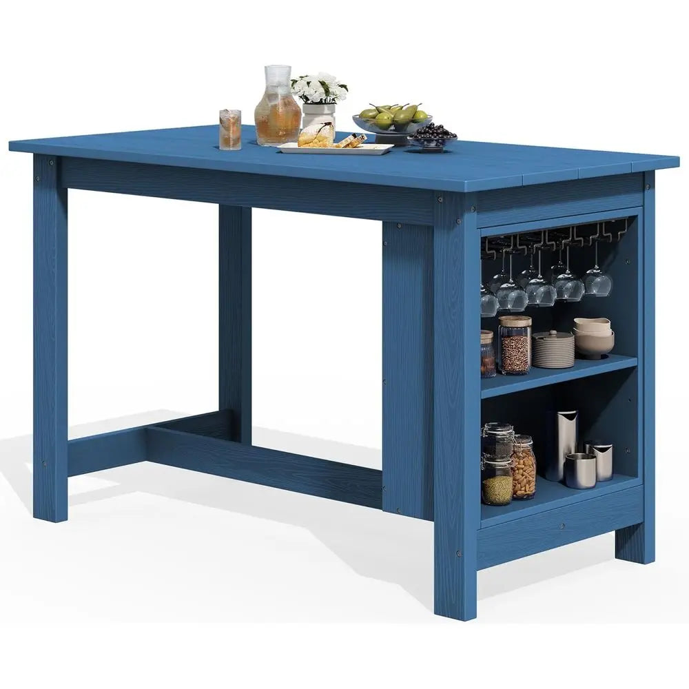 Weather-Resistant HDPE Outdoor Dining Table With Storage And Wine Rack