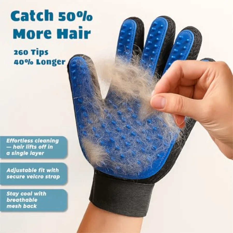 Pet Grooming Gloves 2 In 1 Deshedding Massage Mitt For Dogs And Cats
