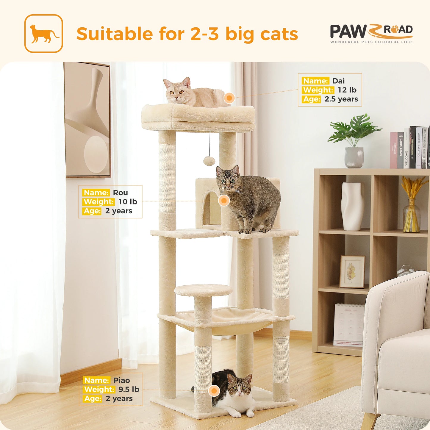 PAWZ Road Cat Tree Indoor 5 Level Tower Sisal Posts