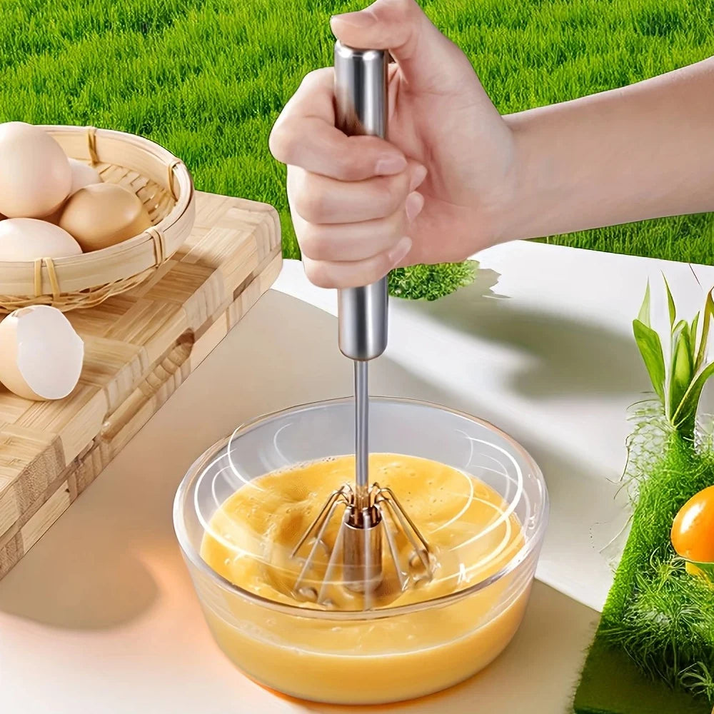 Stainless Steel Rotary Egg Beater Semi Automatic Hand Whisk