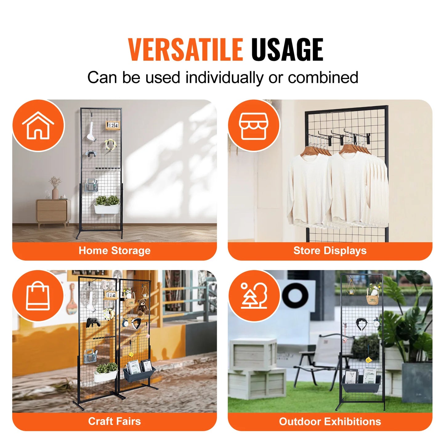 SucceBuy Grid Wall Panels Double Sided Gridwall Display Racks With Hooks