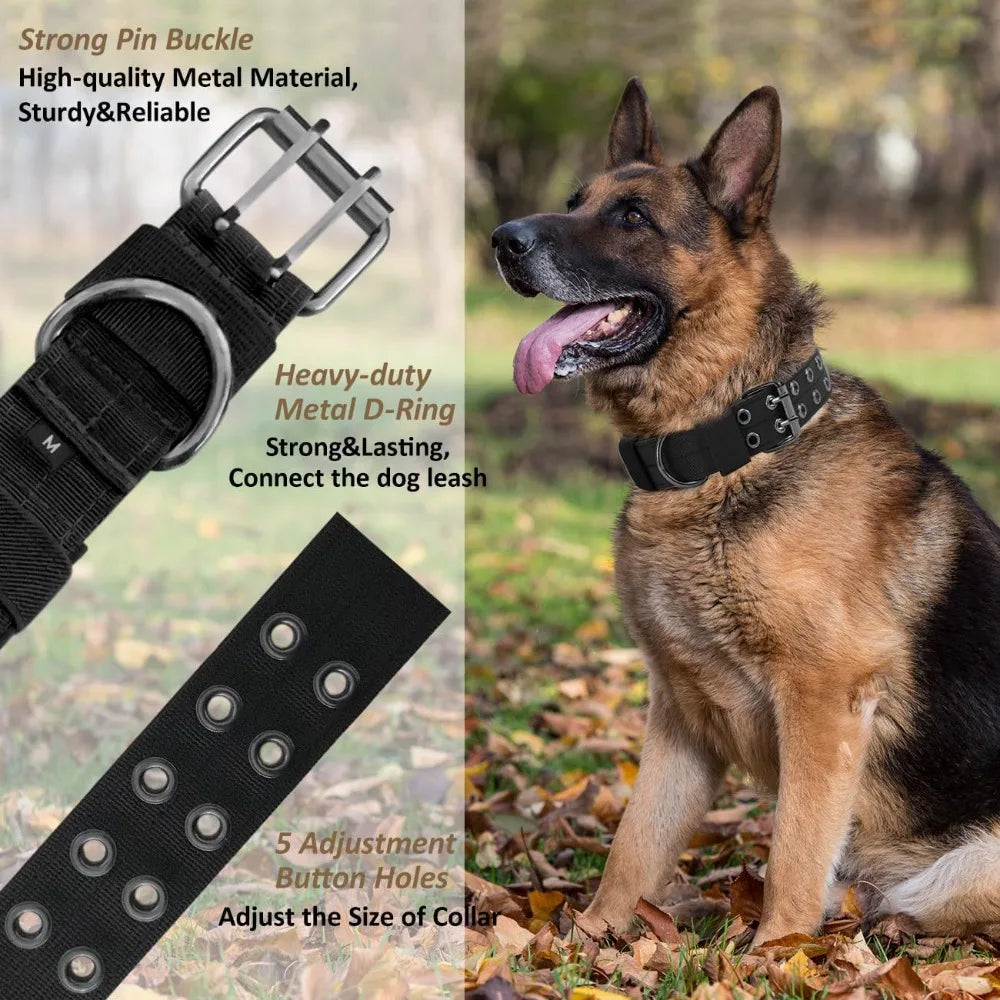 Military Style Dog Collar With Adjustable Nylon And Padded Comfort Metal Buckle