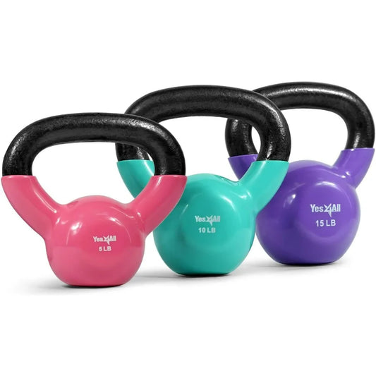 LISM Vinyl Coated Kettlebell Cast Iron Set With Flat Bottom For Body Workout
