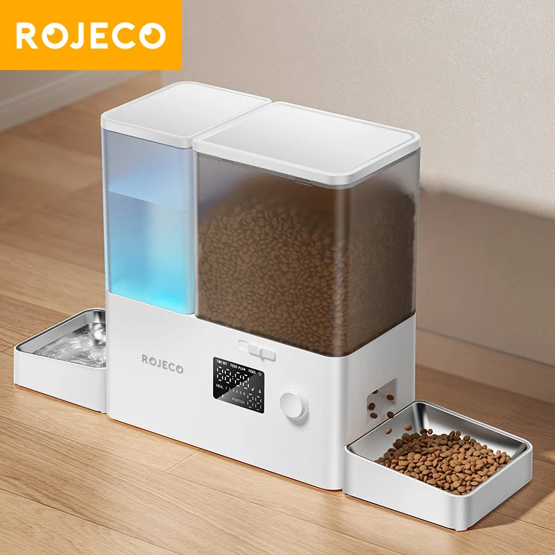 ROJECO 2In1 Automatic Pet Feeder Gravity Water Fountain For Cats
