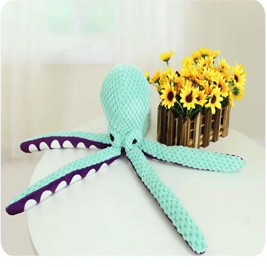 Denim Dog Plush Octopus Toy With Interactive Sound
