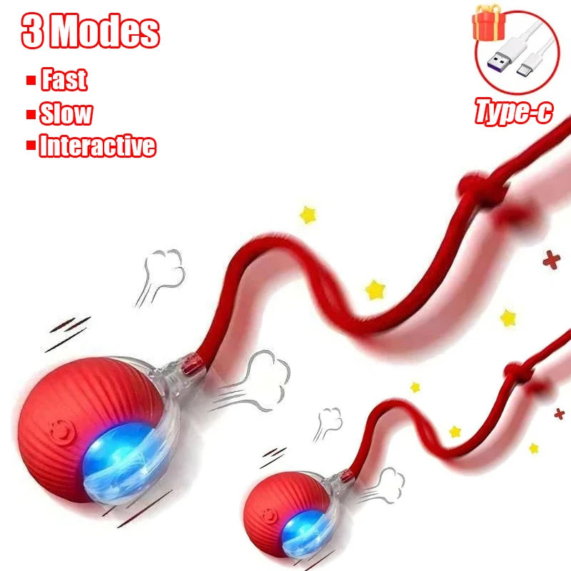 Cat Interactive Ball Toy Automatic Rolling Ball Faux Tail Rechargeable