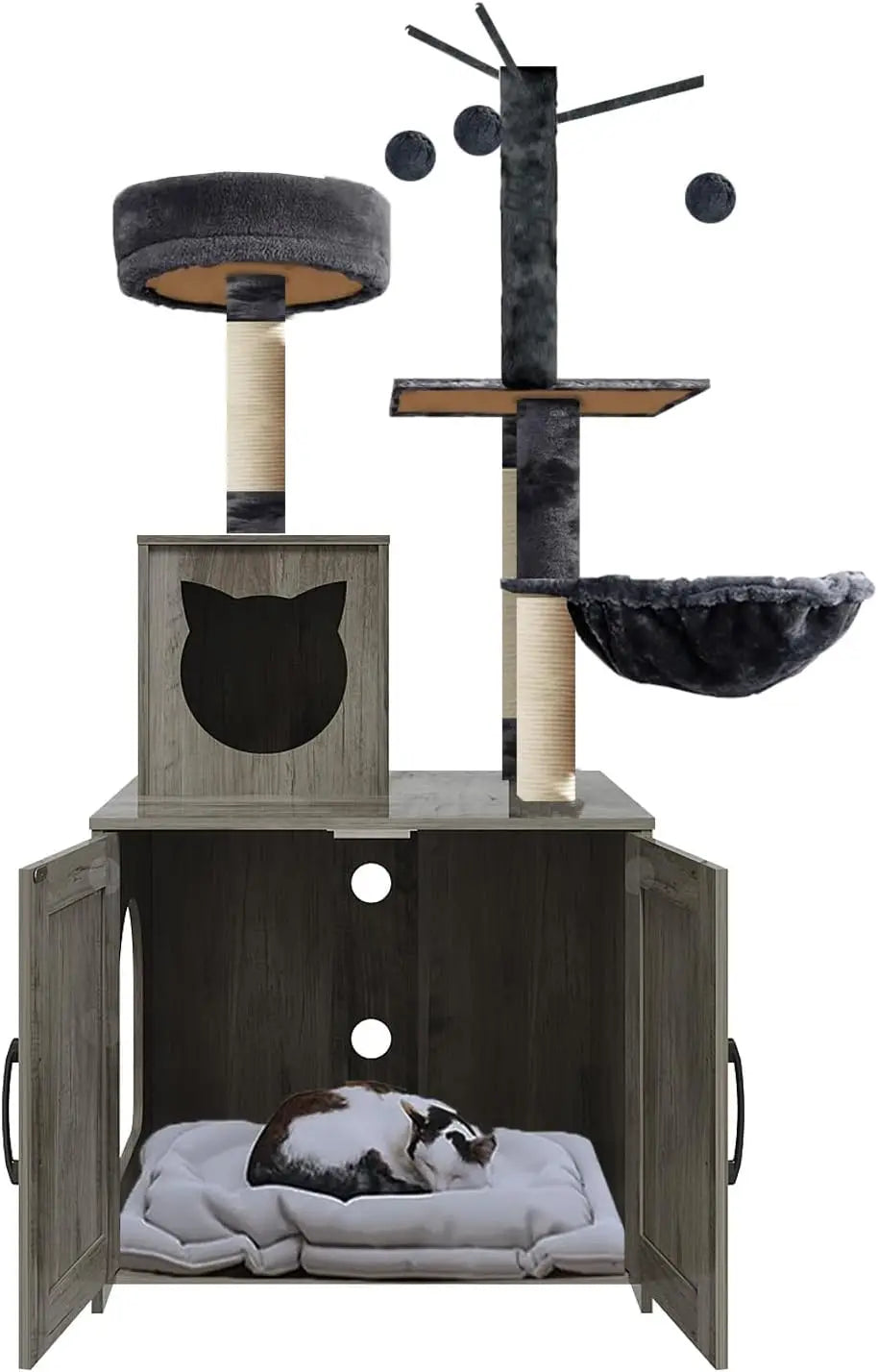 NONECN Cat Tree With Litter Box And Food Station Indoor