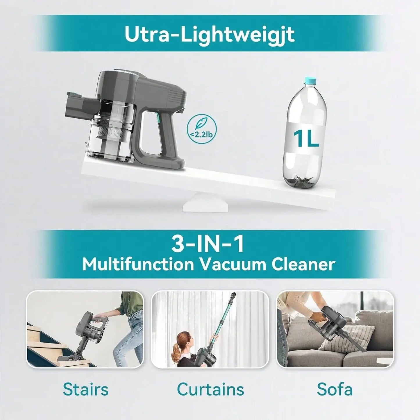 Cordless Vacuum Cleaner 6 In 1 Ultralight Stick Vacuum 40KPa