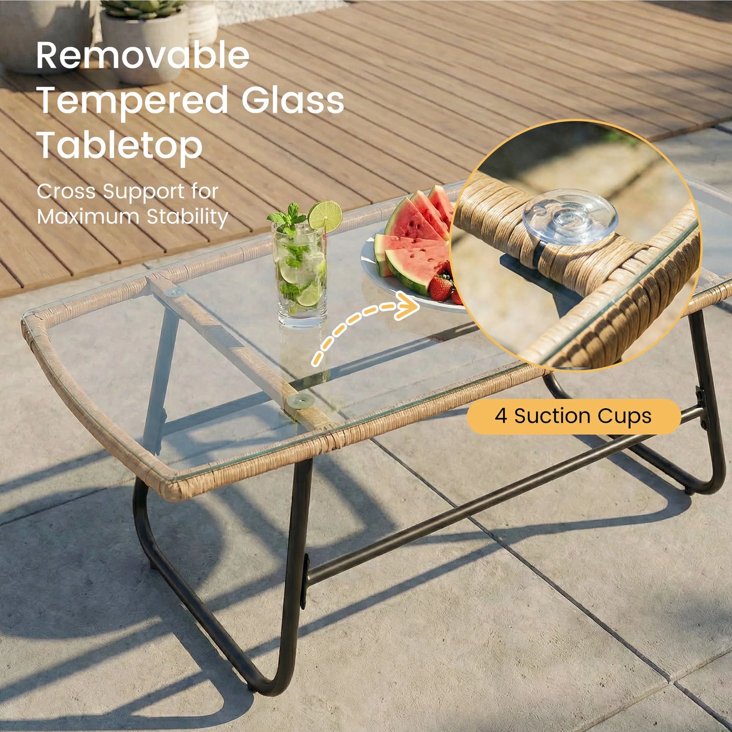 Outdoor Wicker Patio Furniture Set With Glass Table Cushions