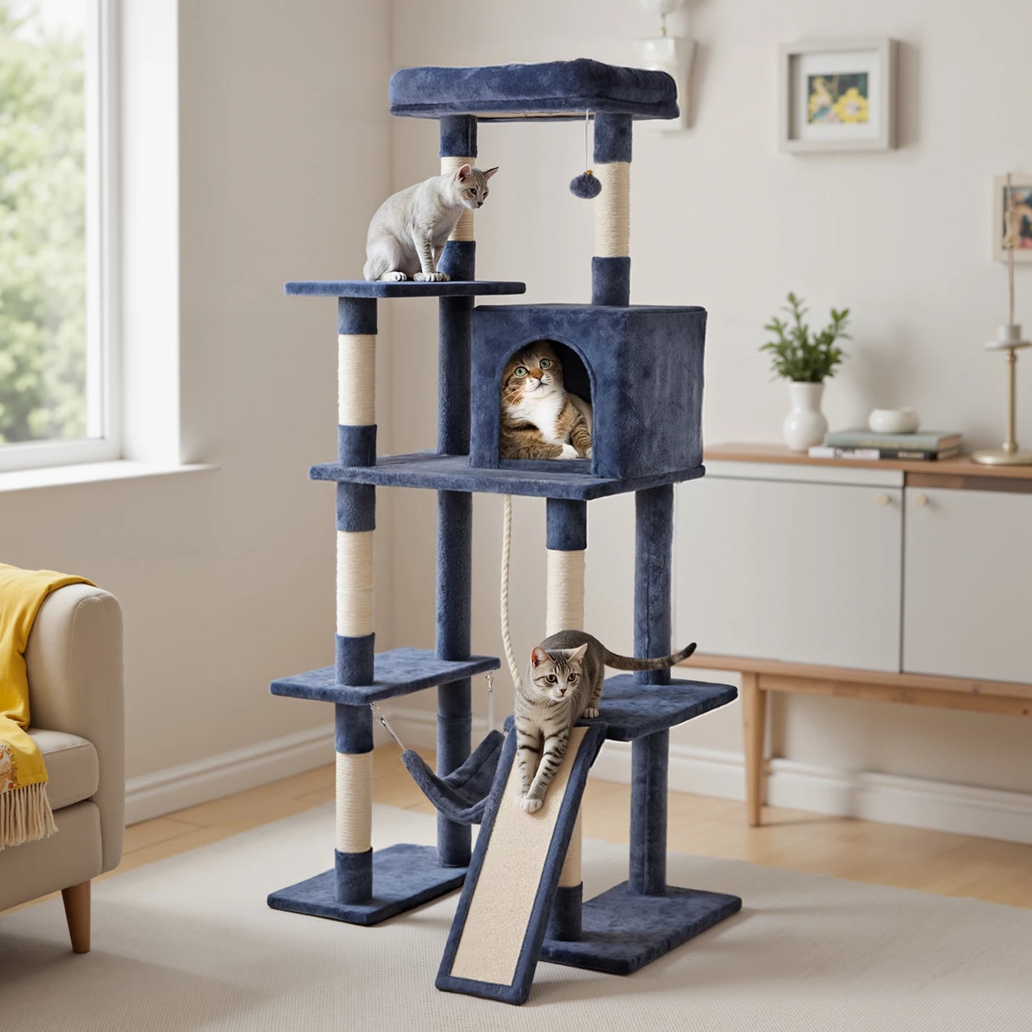JHK Cat Tree Multi-Cat Climbing Tower Natural Sisal Posts