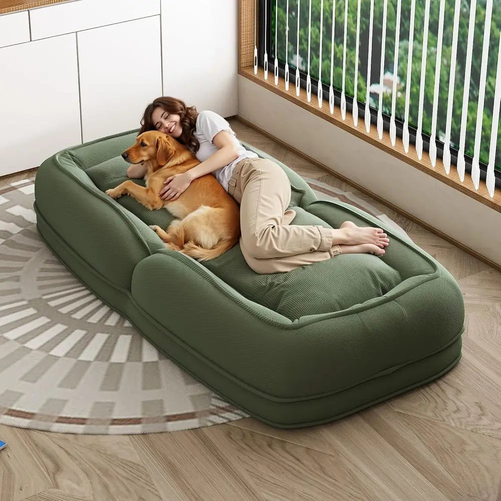 Corduroy Dog Bed For Adults Foldable Lounge Sofa With Cushions