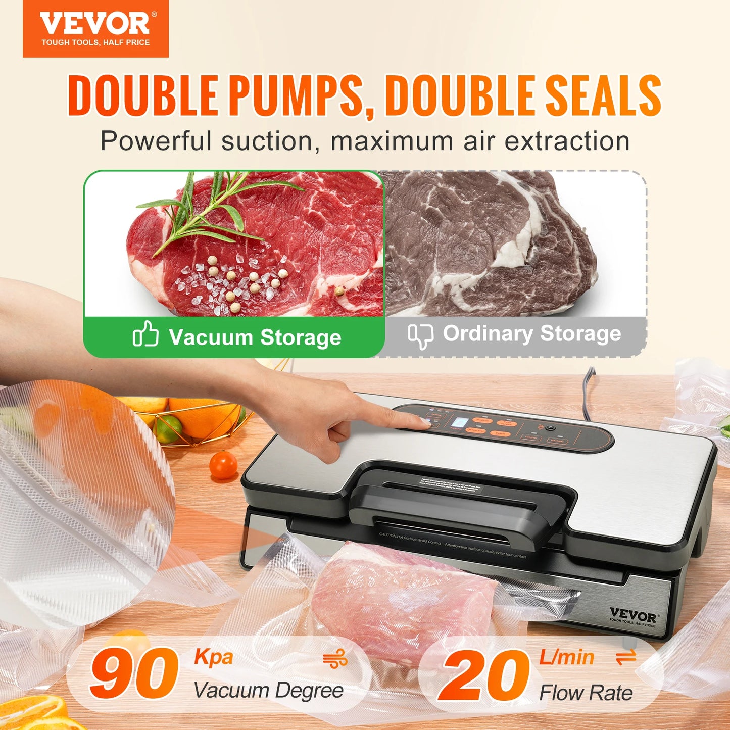 Succebuy Vacuum Sealer 90KPa 130W With Free 10 Vacuum Bags