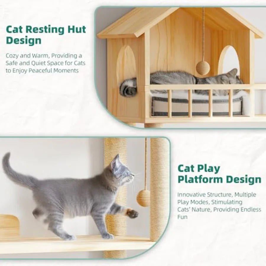 Wood Cat Tower for Self Cleaning Litter Box Multi Level