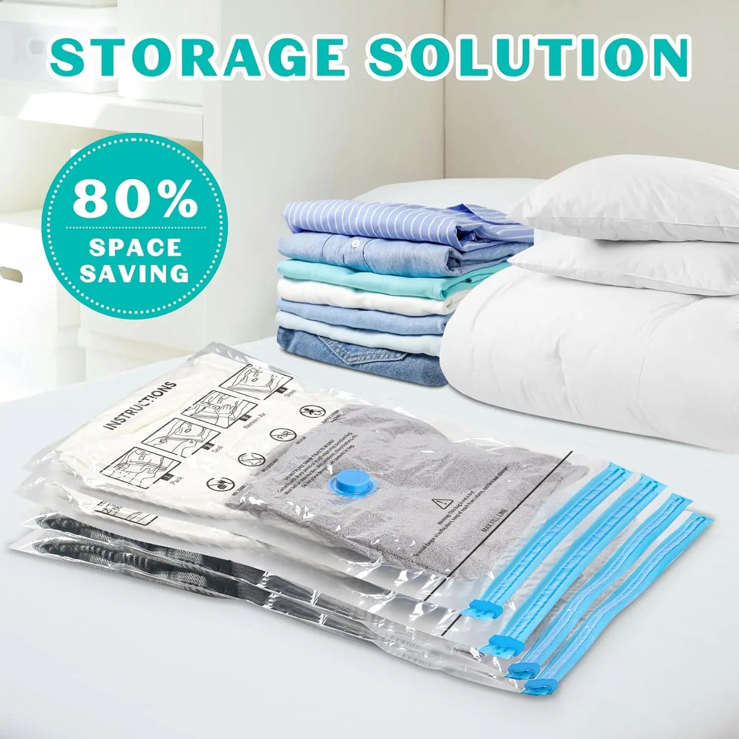 Vacuum Storage Bags With Hand Pump Space Saving For Clothes Travel