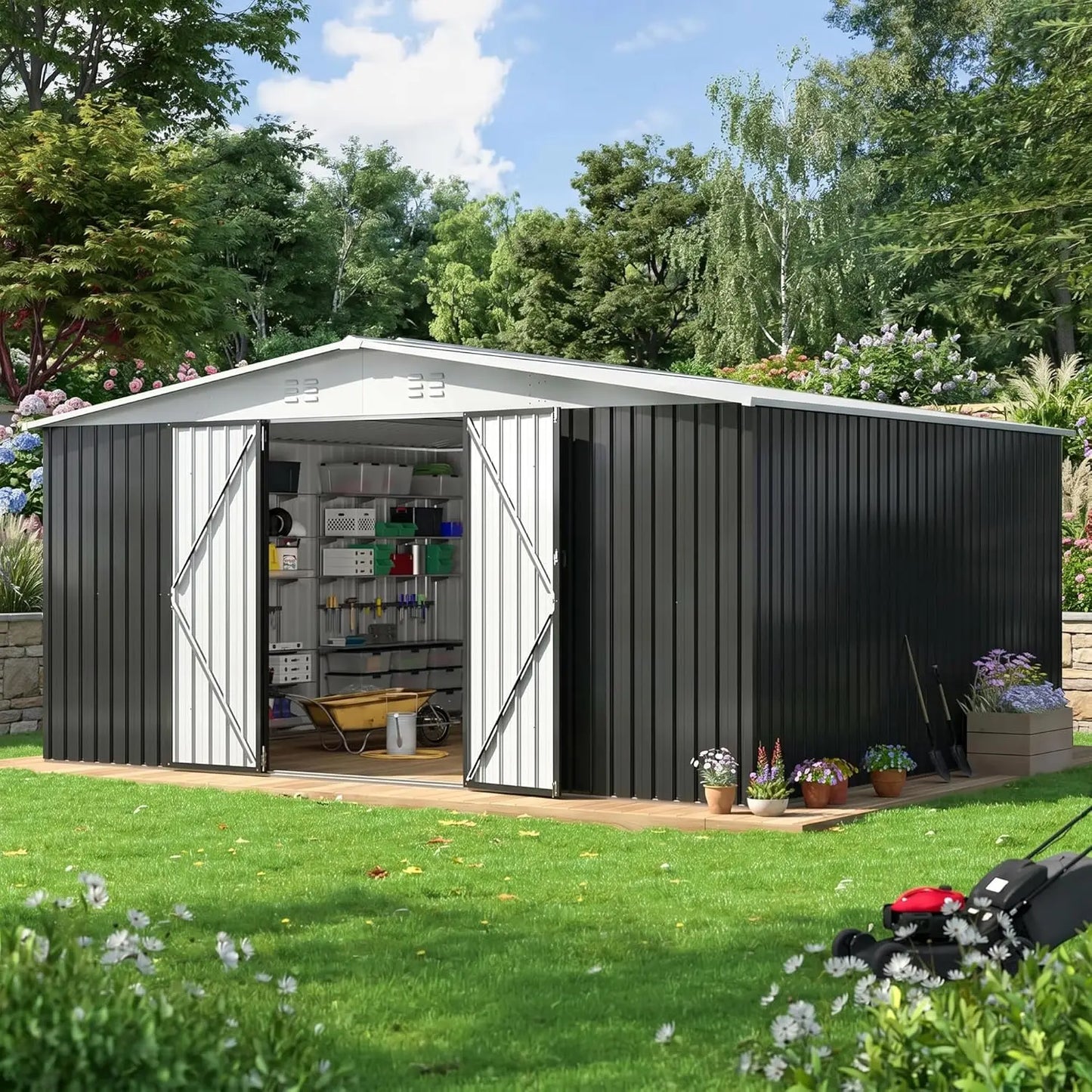 Metal Garden Storage Shed With Lockable Doors And Upgraded Frame