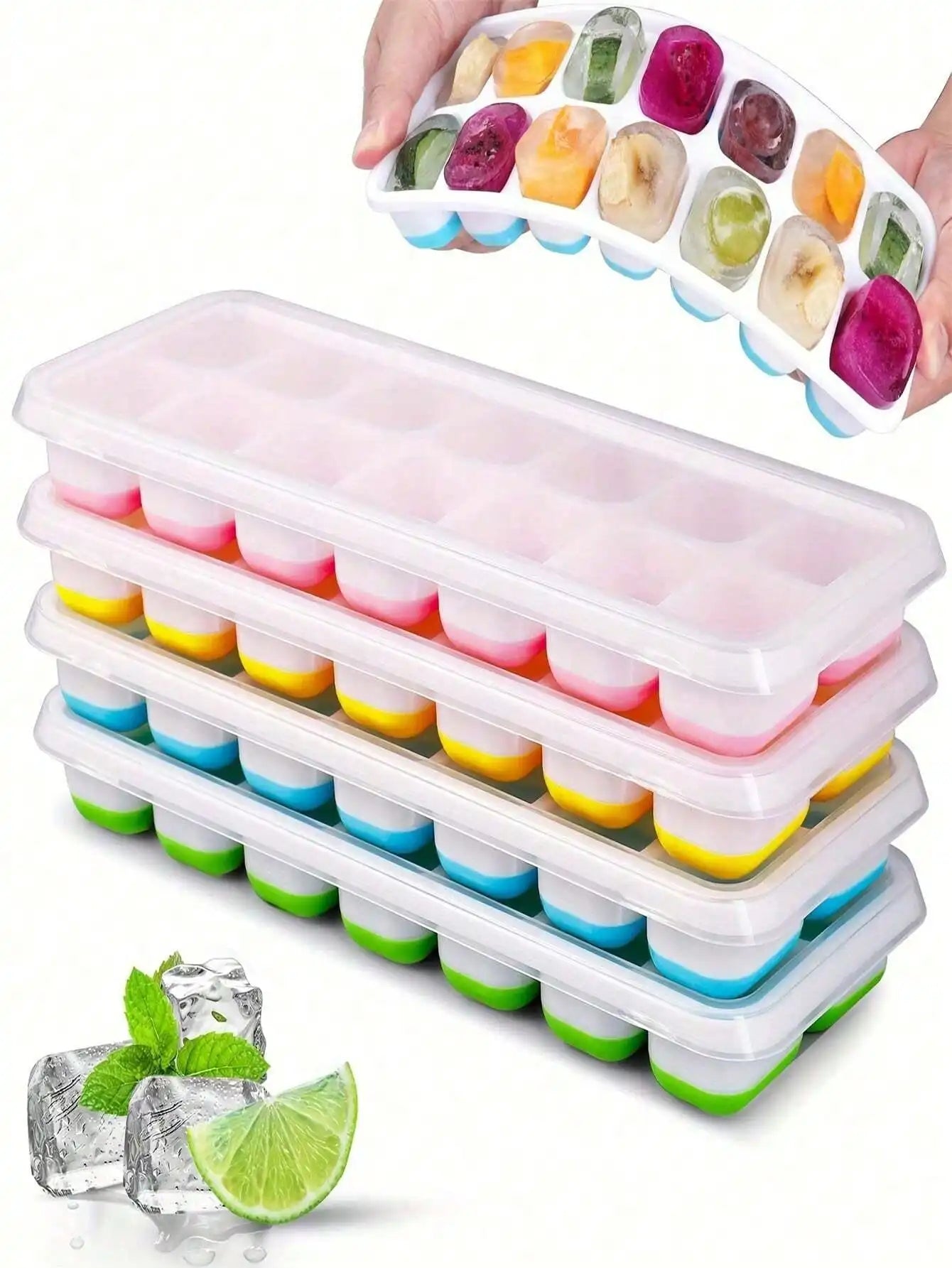 Multicolor Silicone Ice Cube Trays 14Cavity With Removable Lids