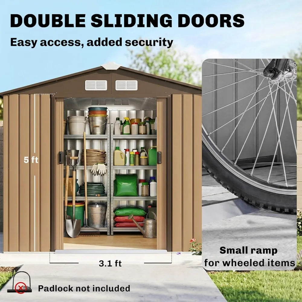 XIAOLANG Outdoor Metal Storage Shed With Foundation Kit And Lockable Doors