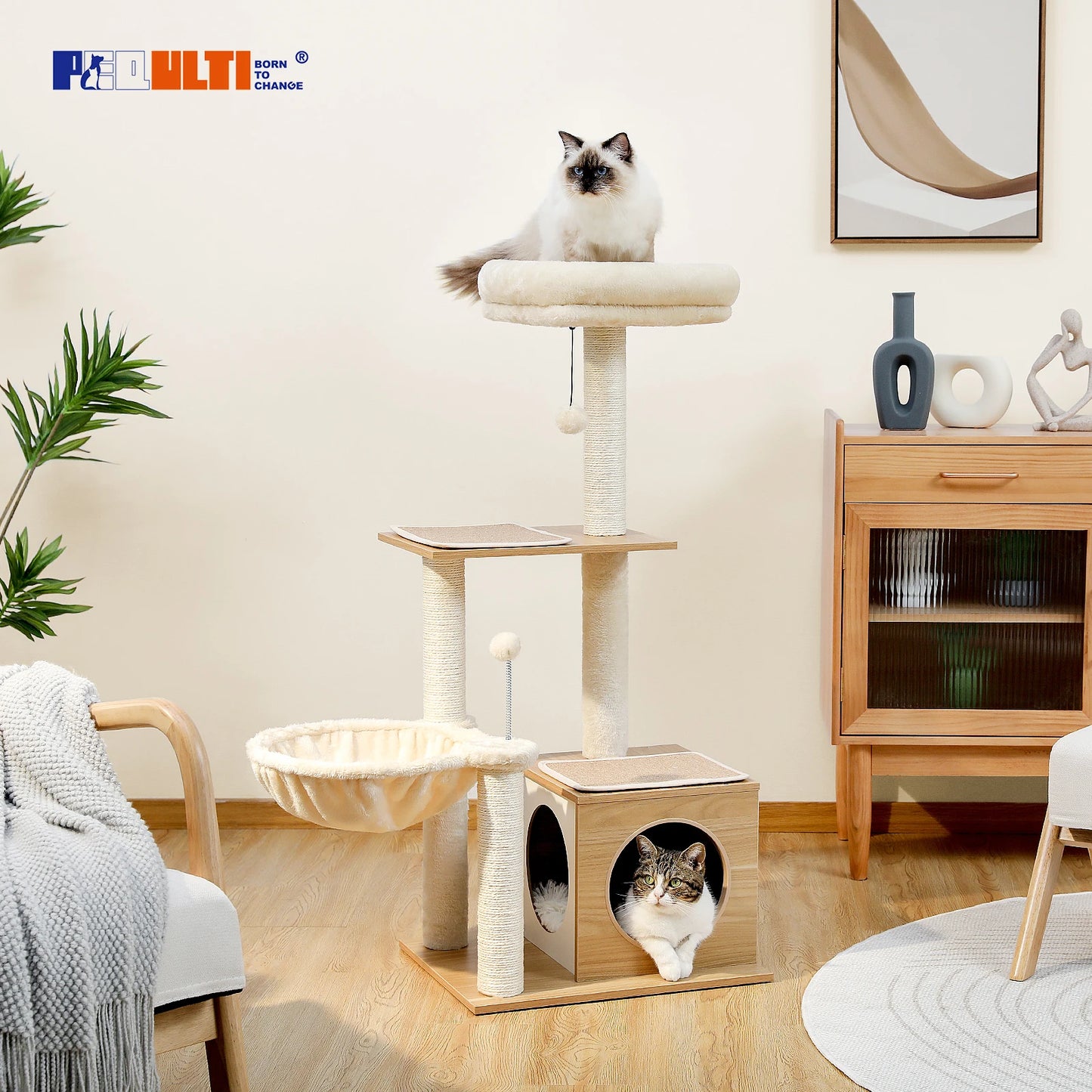 PAWZ Road Modern Cat Tree Indoor Multi Level Wood Tower
