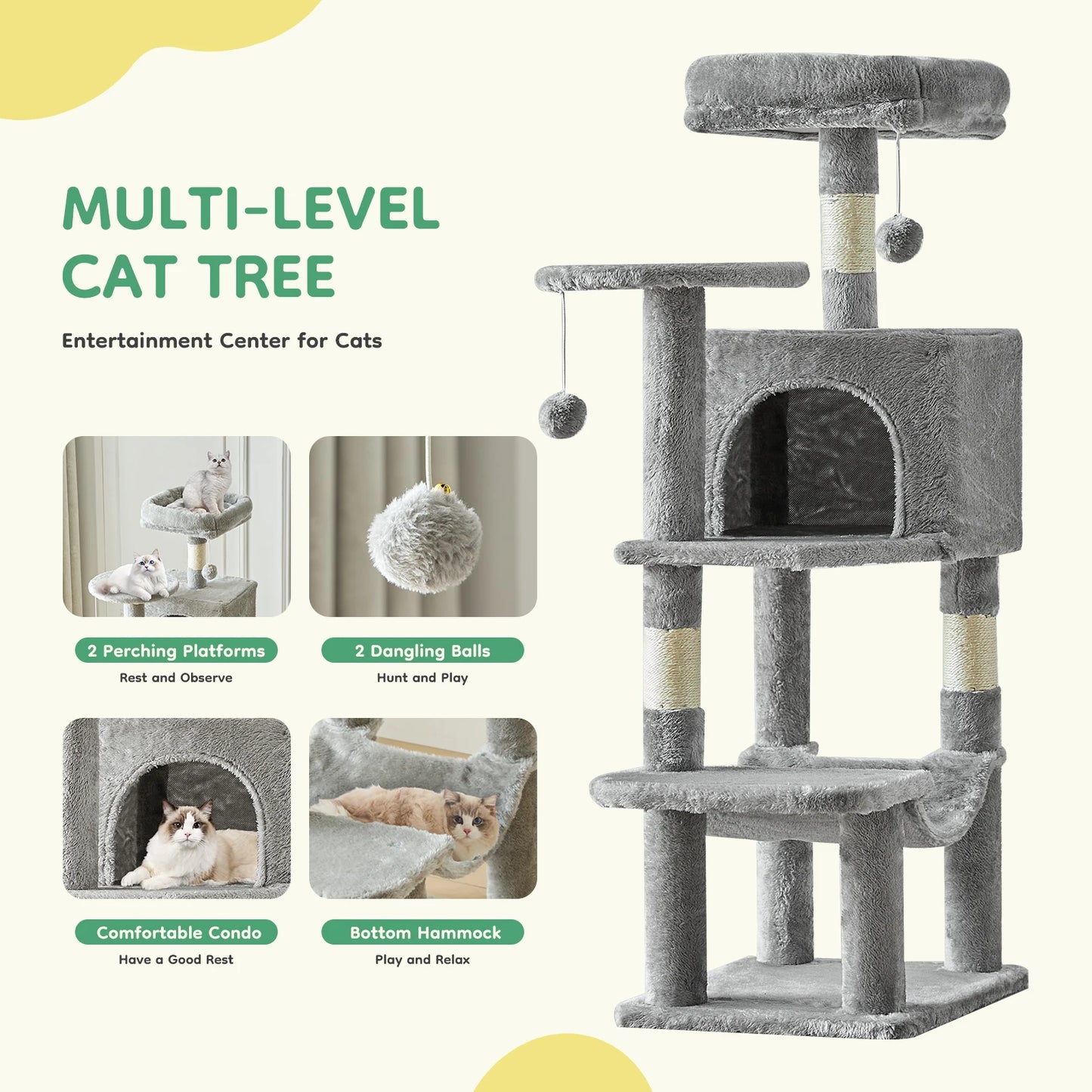 JHK Cat Tree MultiCat Climbing Tower Indoor Sisal Scratching Posts