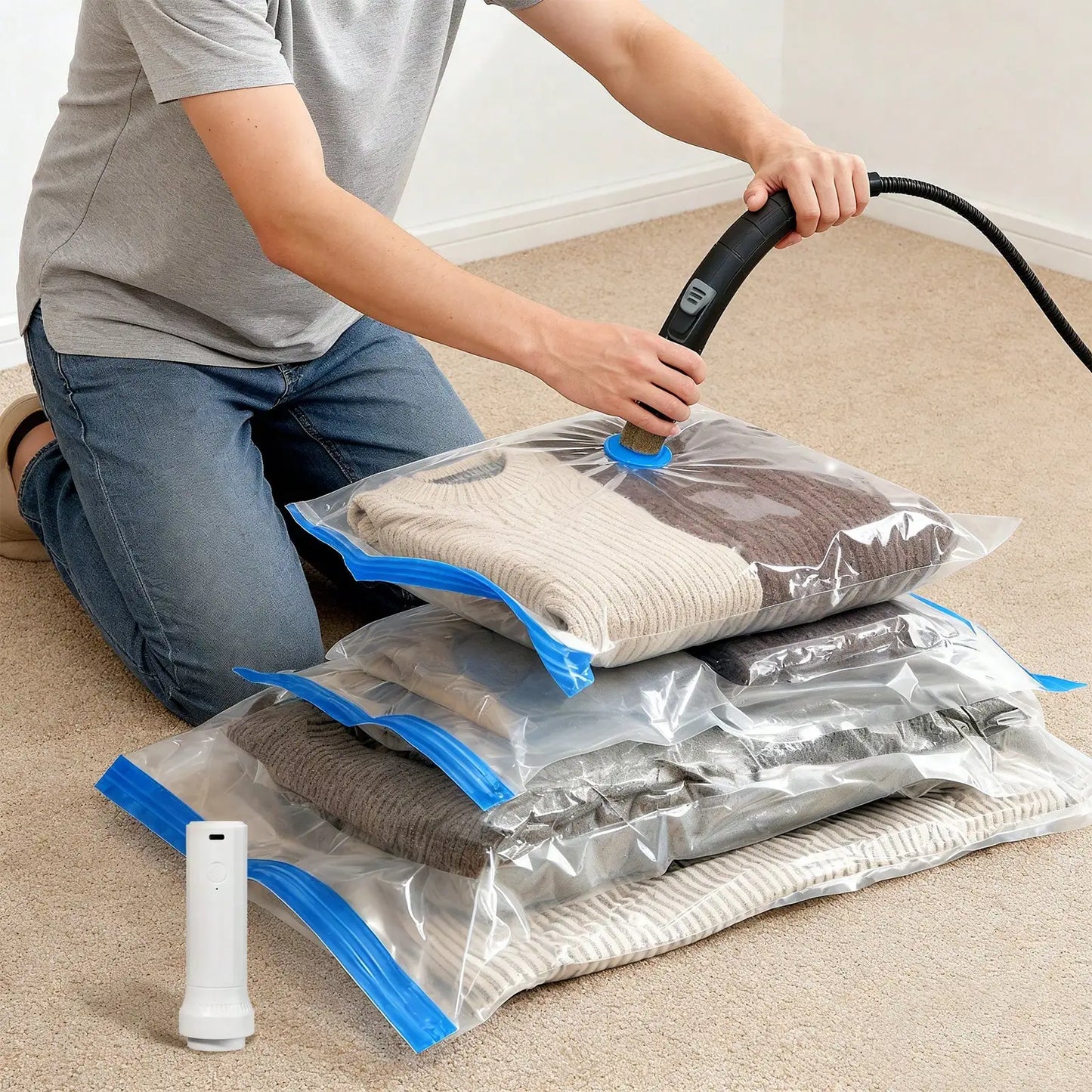 Vacuum Storage Bags With Electric Pump USB Rechargeable 1500mAh