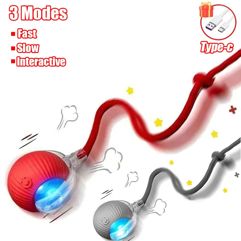 Cat Interactive Ball Toy Automatic Rolling Ball Faux Tail Rechargeable