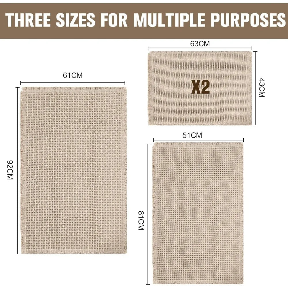 Waffle Non Slip Bath Mat Set Four Piece Extra Soft