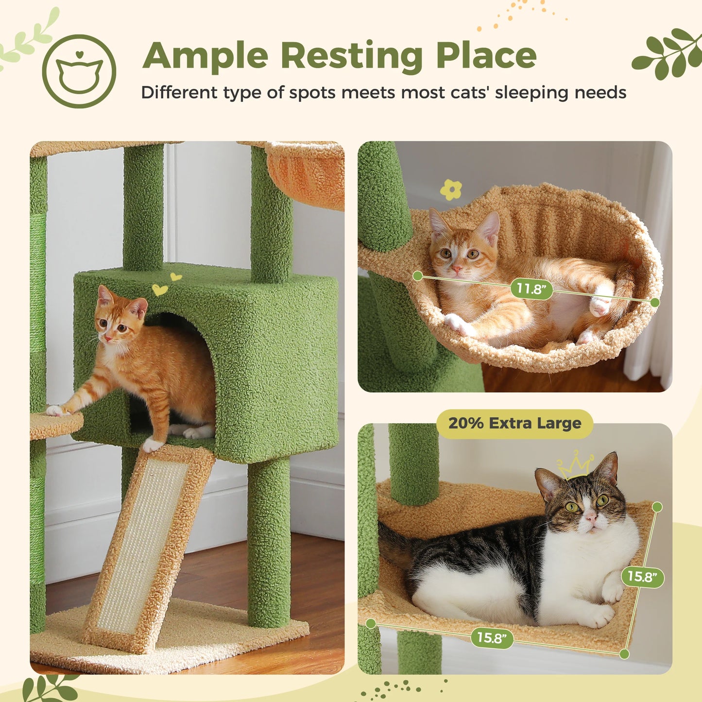 PETEPELACN Cactus Cat Tree Floor to Ceiling Cat Tower Adjustable